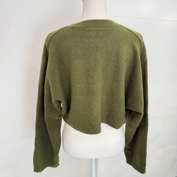 Open Edit Khaki Green Cropped Long Sleeve Sweater XL Jumper Fall Winter - Picture 5 of 7